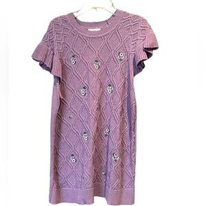 Charter Club ruffle cap sleeve embroidered sweater lavender size L